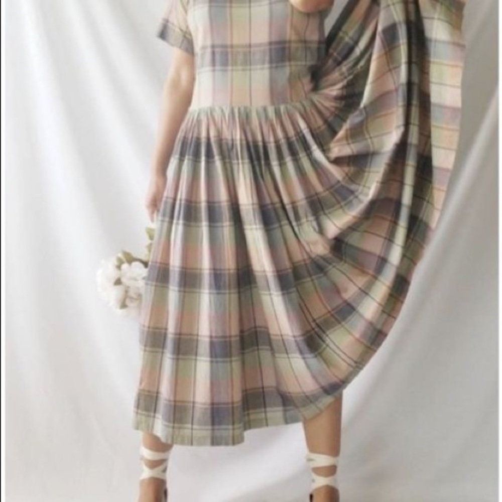 Vintage 80s Norma Kamali Rare 2 Piece Indian Cotton Madras Plaid Dress &… - Picture 2 of 16